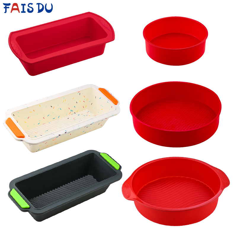 Siliconen Ronde Rechthoekige Mold Set Siliconen Cake Toast Brood Lade Mold Non-stick Kleur Willekeurige Bakken Tools