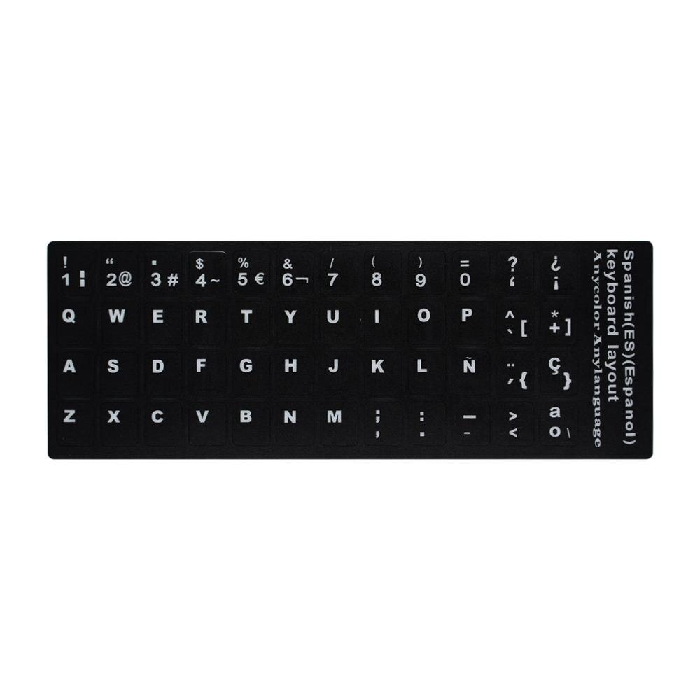 Autocollants pour clavier espagne/anglais/russe/français/arabe autocollant pour clavier PVC 10 à 17 pouces autocollant pour ordinateur portable: Spanish-Black