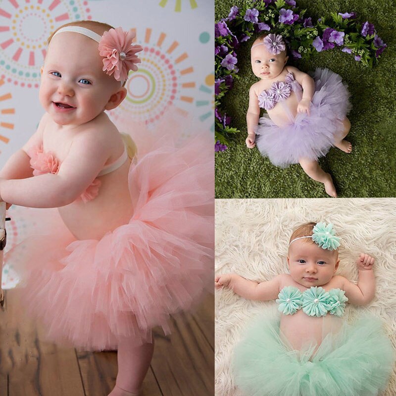 Top Verkoop Meisje Tule Tutu Rok En Bloem Hoofdband Set Pasgeboren Fotografie Props Baby Foto Props Baby