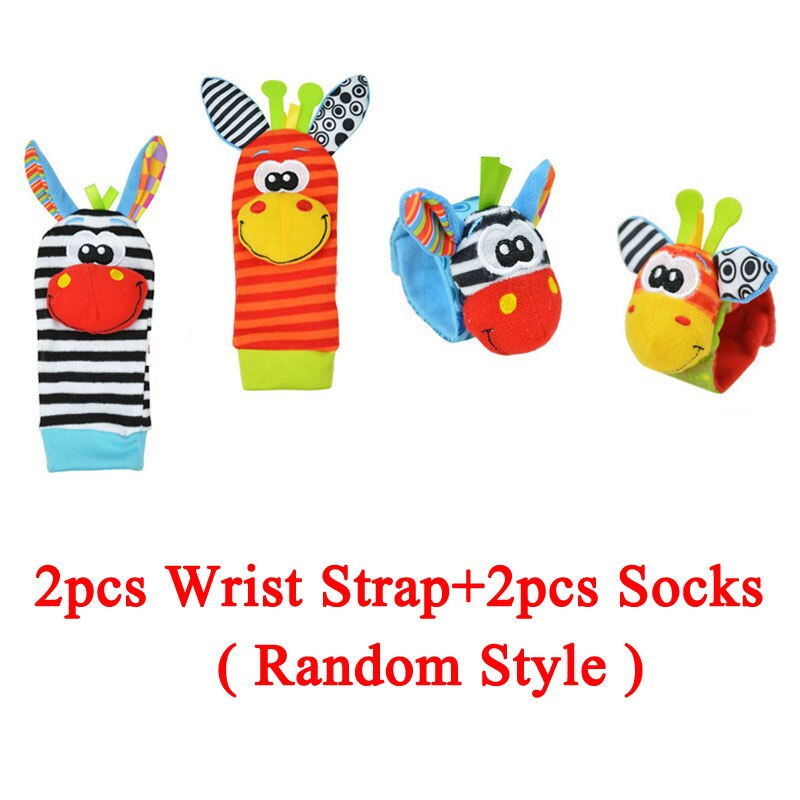2/4PCS Baby Soft Rattle Toy Infant Cartoon Animal Wristband Handbells Hand Foot Finders Plush Socks Developmental Toys ZXH: 2sock 2Wrist random