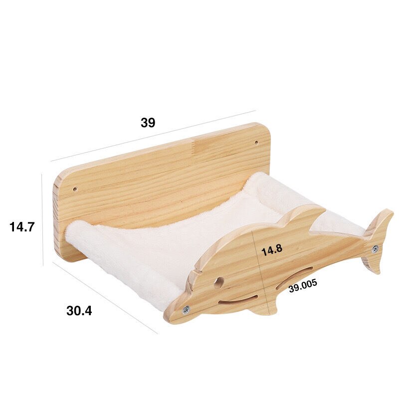Solid wood cat climbing frame cat wall hanging cat nest cat springboard Plush cat hammock cat toy whale graphics on the wall