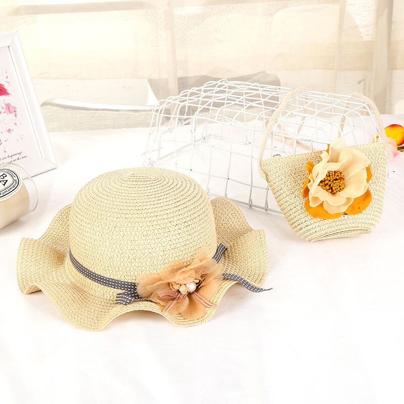 Sombrero de paja para mujer y niña, bolso bandolera de paja con flor, Kit de playa de verano, la mejor oferta-WT