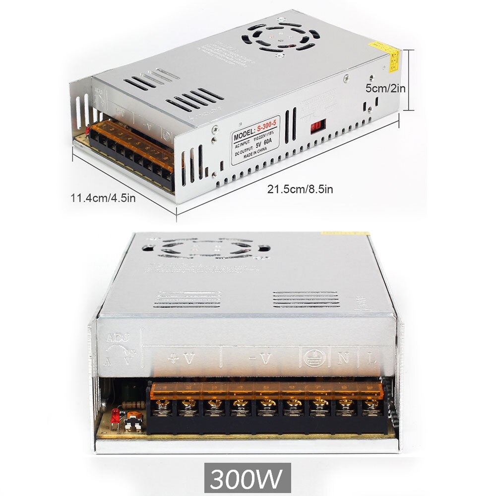 DC 5V Lighting Transformers LED Driver Power Adapter 2A~80A ,10W~350W for LED Pixel Strip 5V Strip Light Switching Power Supply: 5V 300W 60A