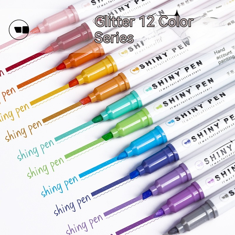 Ensemble de stylos brillants de couleur scintillante, surligneur scintillant, marqueur de 4mm, brosse pour dessin, peinture, école d'art, paillettes métalliques, 4 pièces