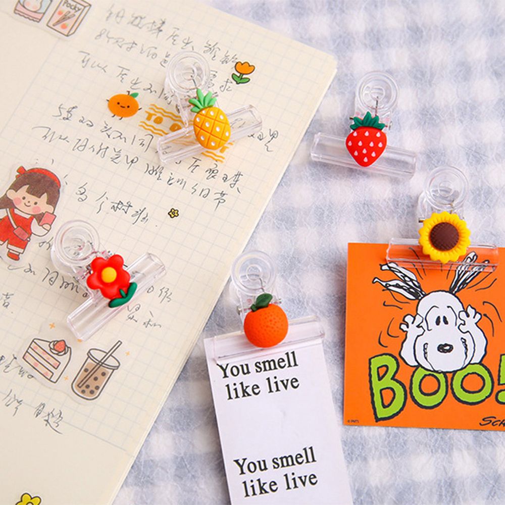 1pcs Cute Transparent Clip Student Cartoon Plastic Snacks Sealing Clip Binding Paper Clips Stationary Page Holder