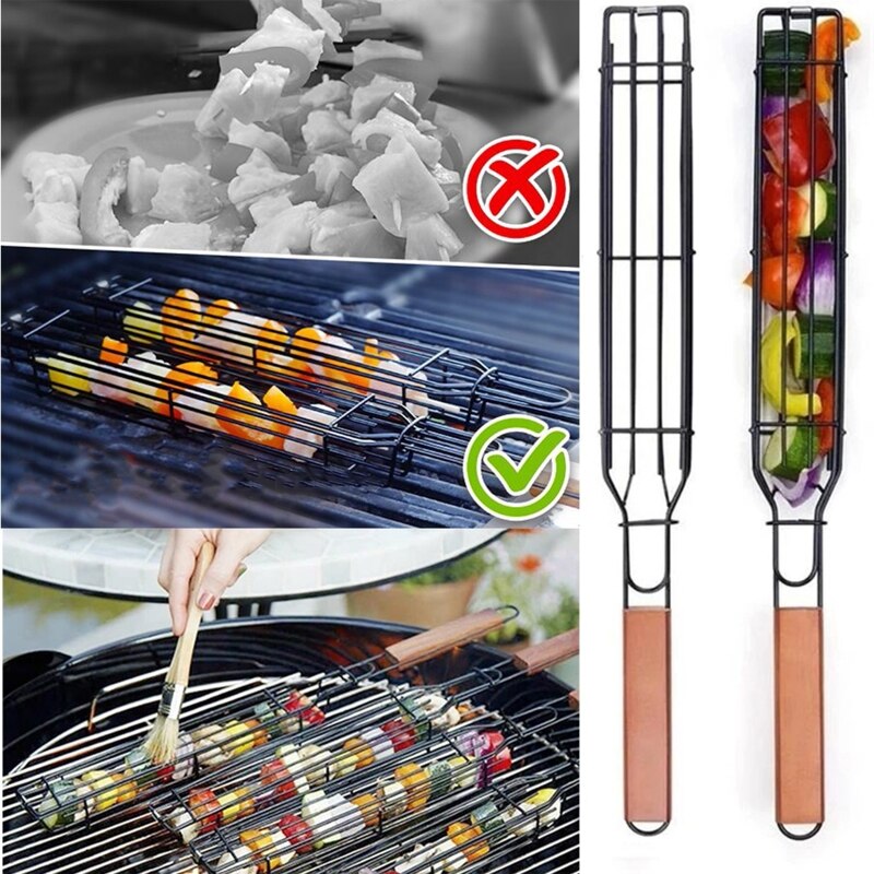 Portable BBQ Grilling Basket Charcoal Companion Nonstick Kabob Grilling Baskets L5YE