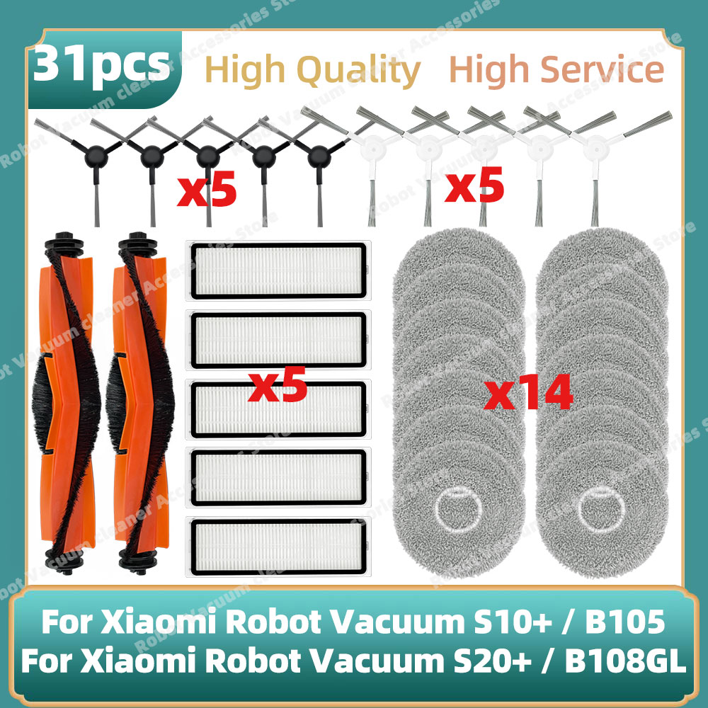 Geschikt voor Xiaomi Robotstofzuiger S10+ B105, S20+ / B108GL, Mop 2 Pro / B113CN, Mop 3S / B108CN Onderdelen Hoofdzijborstel Filter Mop Kit