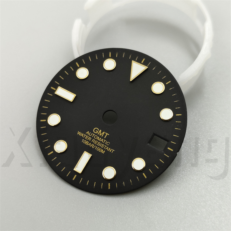 29mm Glossy Watch Dial Black White blue Dial Green Blue Red Orange GMT Text Black Gold Rose Edge Fit NH34 Movement C3 Luminous: #M14/24