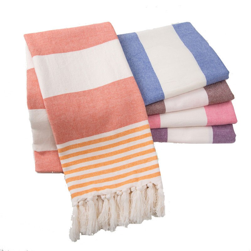 Gestreepte Katoenen Turkse Sport Badhanddoek Met Kwasten Reizen Gym Camping Bad Sauna Beach Gym Zwembad Deken Absorberende Easy Care