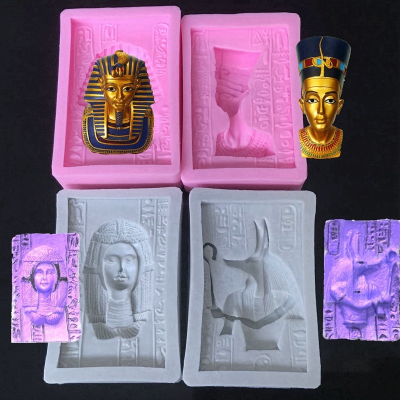 Faraón silicona molde jabón de yeso cera arcilla Egipto Cleopatra Moldes de resina epoxi Moldes de bricolaje Para Cemento 4 unids/set