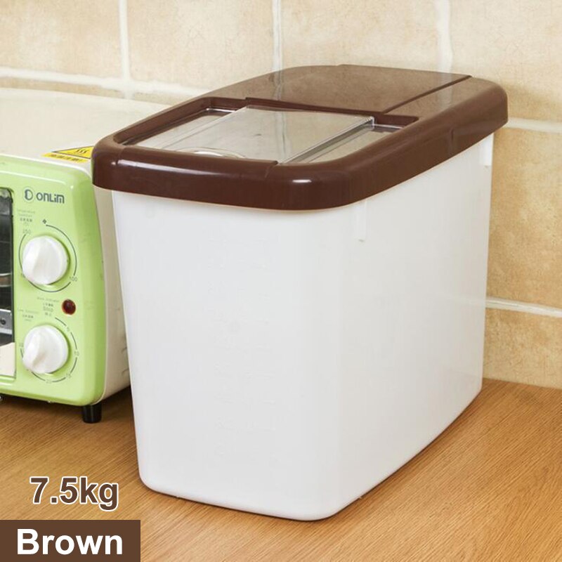 7.5/10kg Plastic Rice Grain Storage Box Grains Beans Food Container Sealed Moisture-proof Food Storage Containers Kitchen Items: Brown 7.5KG
