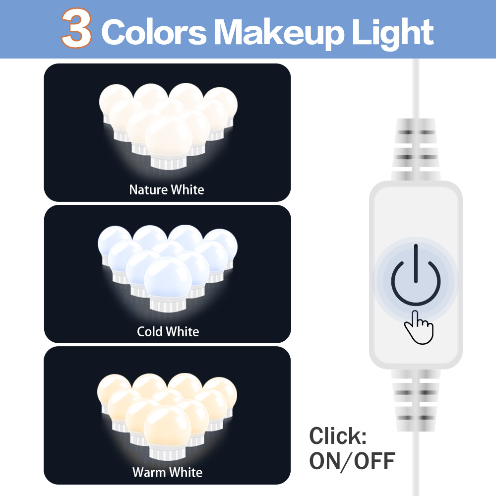 USB 12V maquiagem profissional completa Make-Up Light Led Lamp Spiegel Lamp 3-Kleur Dimbare Kaptafel Cosmetische licht