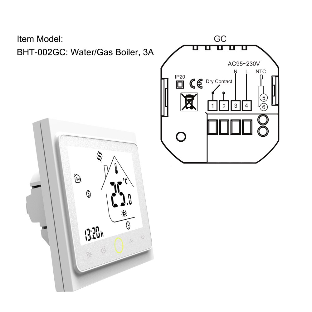 LCD Display Smart Thermostat Temperature Controller Energy Saving 3A Water/Gas Boiler Heating Thermostat with Touchscreen