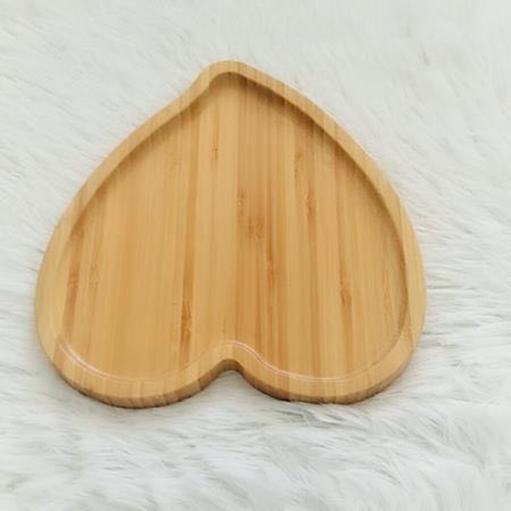 2 Pcs Heart Shaped Eco-friendly Bamboo Wooden Tray Food Tea Coffee Serving Plate Fruit Bread Tray Dishes Snack Plate for Home
