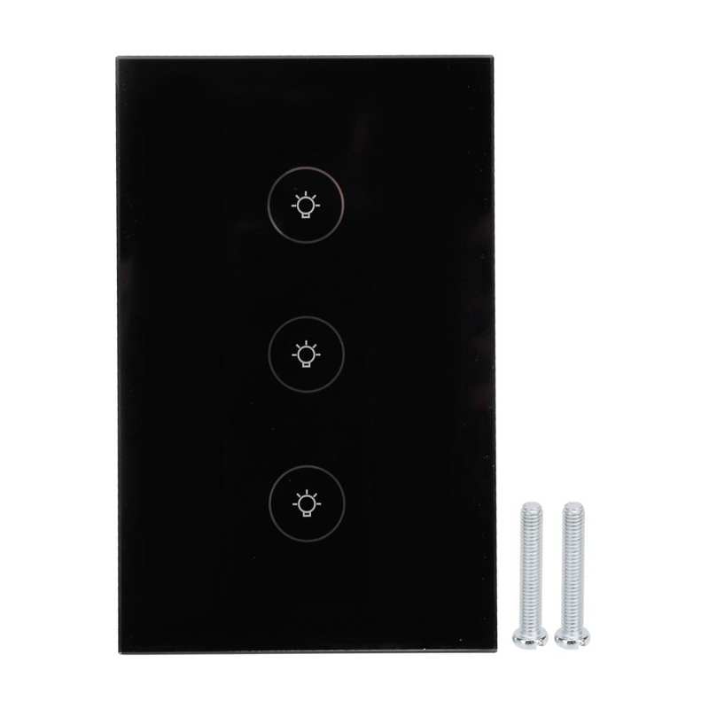 Multi Control Light Switch Smart Light Switch 3 Gang Touchable for House for Office Building for Apartment for Family: black