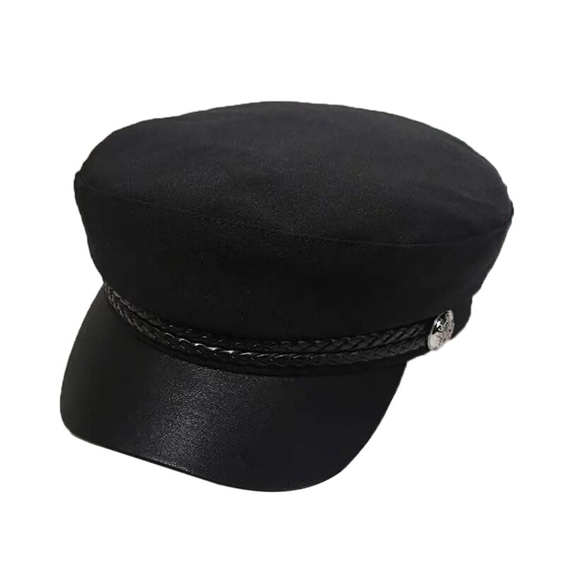 Ottekantede hatte kvinder flade top cap strings hængslet retro knap parasol ruskind bomuld hat hovedbeklædning udendørs tilbehør