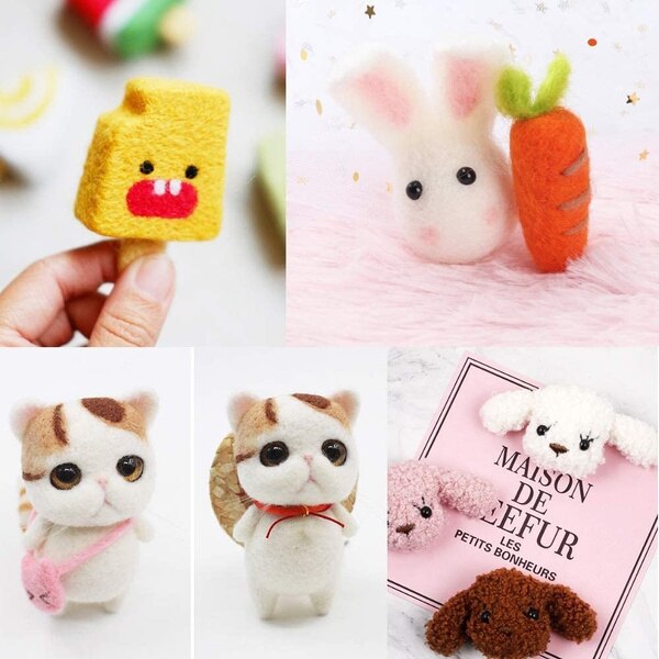 Wool Roving Needle Felting Starter Kit Wool Felting Tool Kit with Felting Needles, Foam Mat, Needle Felting for DIY Doll Making