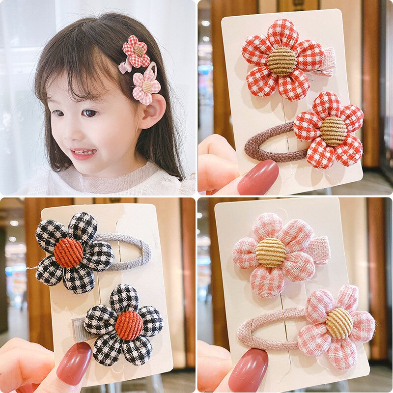 Bebê clipes de cabelo pinos para crianças kawaii pequenas flores da criança do bebê meninas xadrez acessórios para o cabelo conjunto criança barrettes bb clipe arco