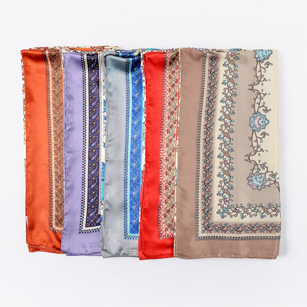 Silk Scarf Women Printing Square Scarf Soft Satin Shawl Female Retro Neck Scarves Kerchief 90X90CM Headscarf