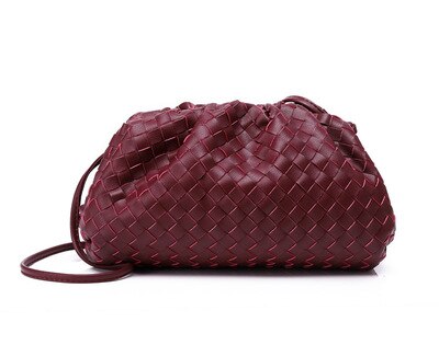 Weben Wolke Knödel Tasche Neue Weibliche Hand Tasche Stricken Kreuz-körper Tasche Hälfte Kreis Clip Tasche Zwei größe: wine red / 22x6x13cm