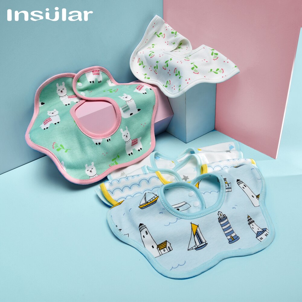 Insular Cartoon Print Baby Slabbetjes 360 Graden Draaibare Bandana Bib Waterdicht Eenvoudig Te Reinigen Speeksel Handdoeken Baby Kant Burp Doek