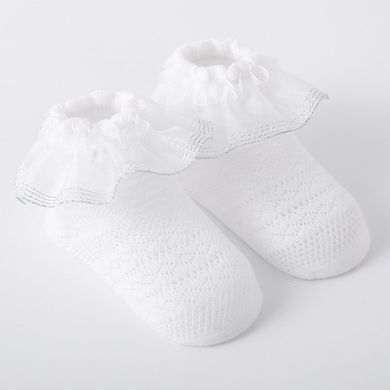 Calcetines de malla de encaje para niñas pequeñas, medias de algodón de princesa, transpirables, de 0 a 5 años, 2022, meias curtas de malha de renda de bebê de verão: 2white / 0-1T