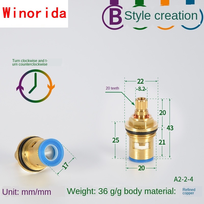 Faucet Copper Valve Core and Cold Water Fast Opening Triangle Valve Switch Ceramic Valve Core Copper Head Repair Parts: Section B Forward
