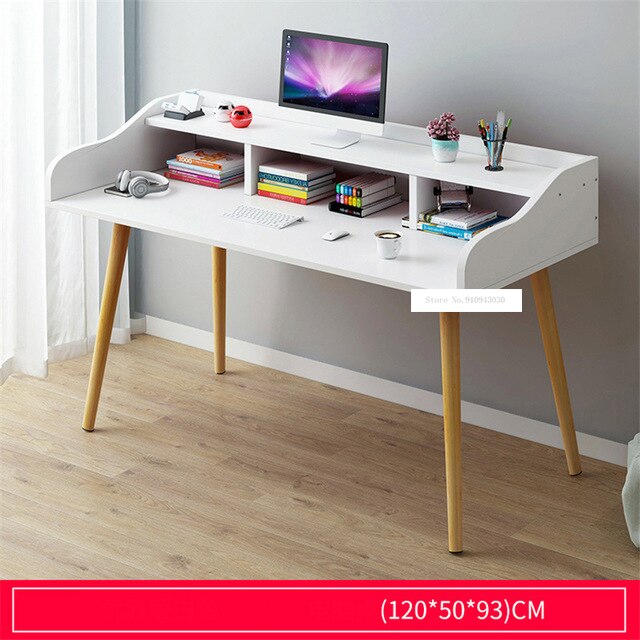 B2658 120cm Economic And Wood Simple Office Desk Double Layer Student Writing Laptop Desk Bedroom Modern Computer Desk: A