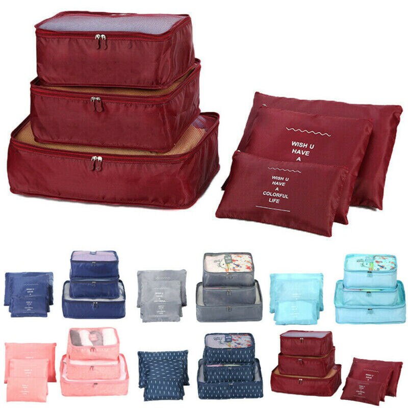 6 pièces/ensemble sac de rangement | Ensemble de sac de rangement de voyage, sac de rangement pour vêtements, boîte de valise pochette, organisateur, conteneur Portable, sacs étanches
