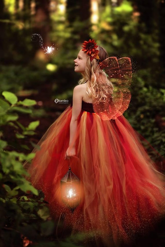 Schattige meisjes oranje fee tutu jurk kinderen halloween tule jurk baljurk met vlindervleugels kinderen cosplay kostuum feestjurk