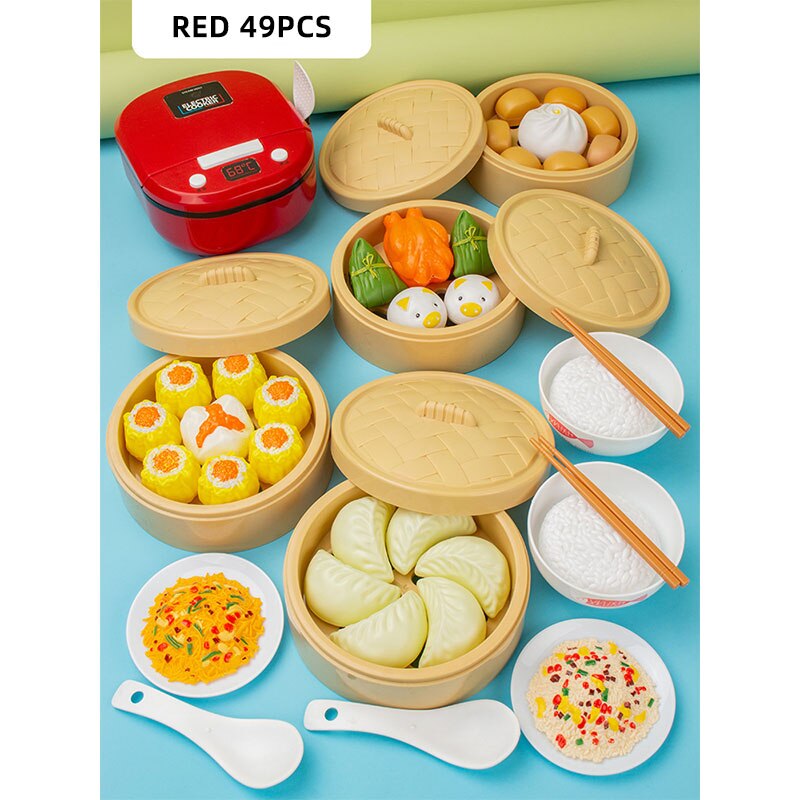 Simulation Plastic Foods Cookware Pot Pan Children Kitchen Toys Stickers Pretend Play Miniature Play Food For Girls Doll Food: 49pcs