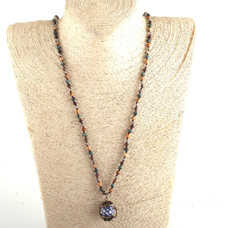 RH Boho Schmuck 4mm Natürliche Steine Porzellan Teaport Anhänger Halsketten