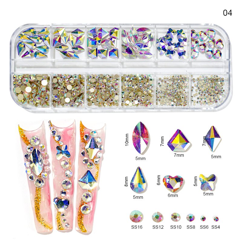 12 gördar blandade storlekar klein blå diamanter nagel strass 3d nail art dekor flatback glänsande kristall 3d glitter ädelstenar strass 1 låda: 4