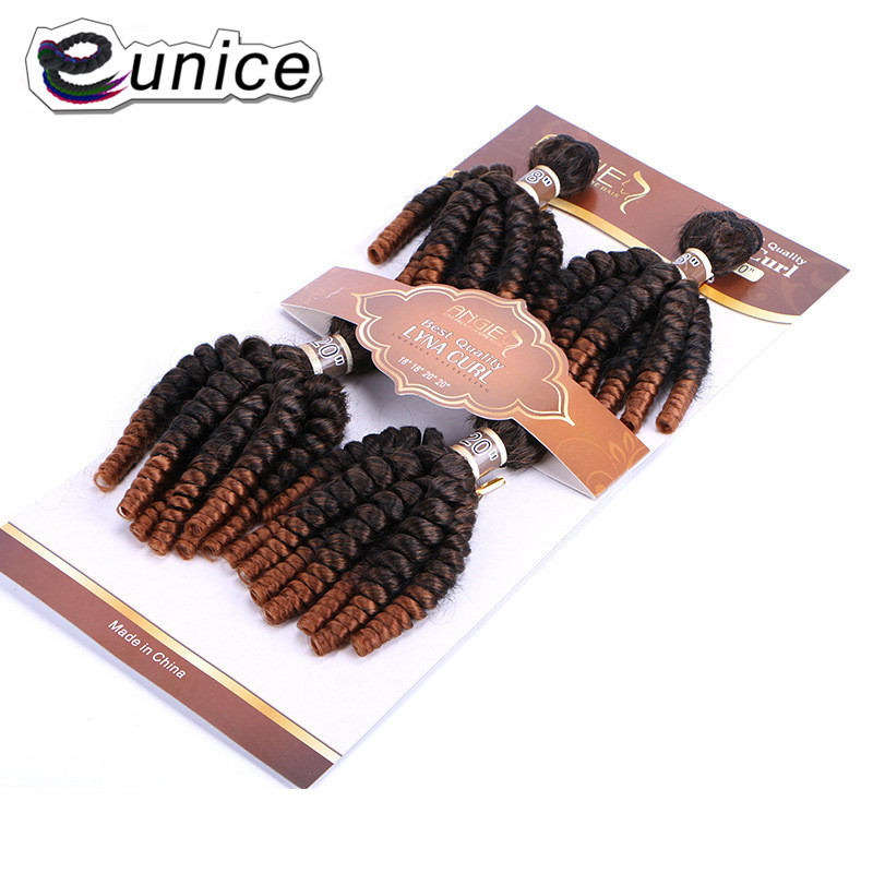 Eunice HAIR Synthetic Weave Funmi Curly Hair Bundles 4Pieces One Set Natural Soft Ombre Brown 18-20 inch Hair Extensions 200Gram