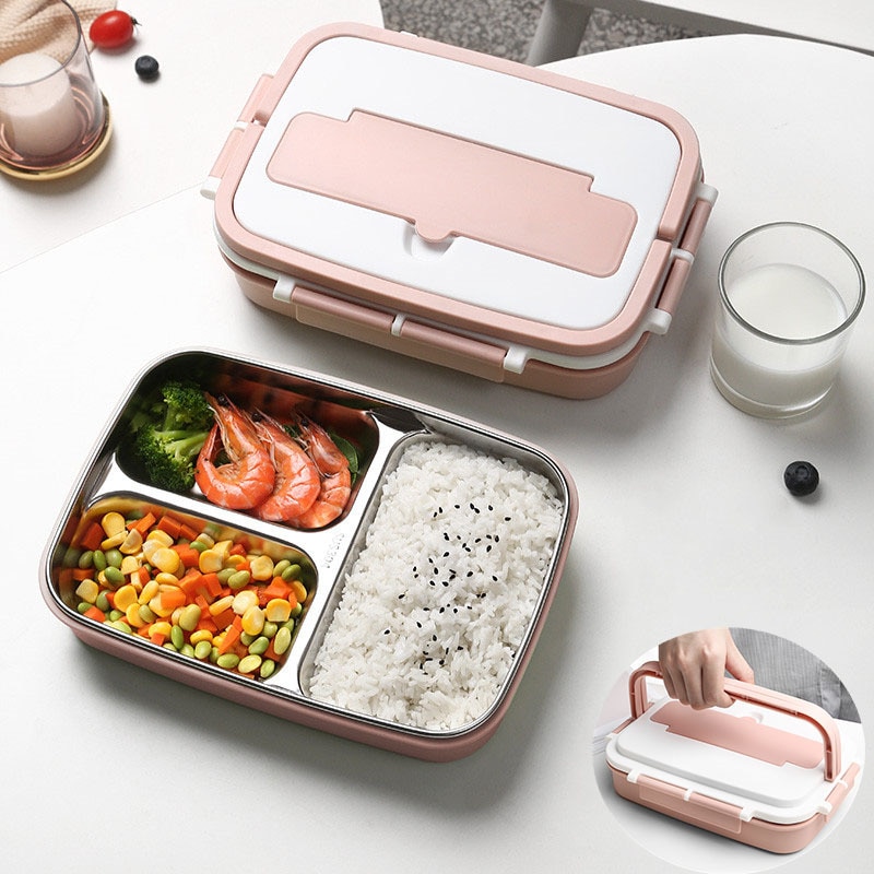 Handtag termisk matbehållare med fack bärbar bento matlåda i rostfritt stål för barn vuxna matlåda med servis