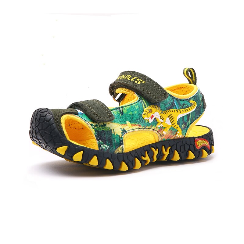 DINO-Sandalias de dinosaurios para niños de 3 a 8 años, zapatos de playa de cuero t-rex, con Velcro y Punta cerrada, a la , 2022: army / 13.5 (EU size 31)