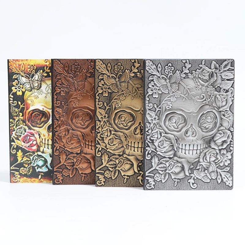 Skull Flower Embossed A5 Leather Notebook Journal Notepad Travel Diary Planner School Office Supplies