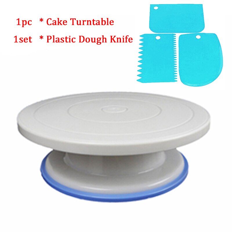 27cm Plastic Taart Draaitafel Roterende Taart Plastic Deeg Mes Decoreren Draaitafel Anti-slip Ronde Cake Stand Rotary tafel: Scraper