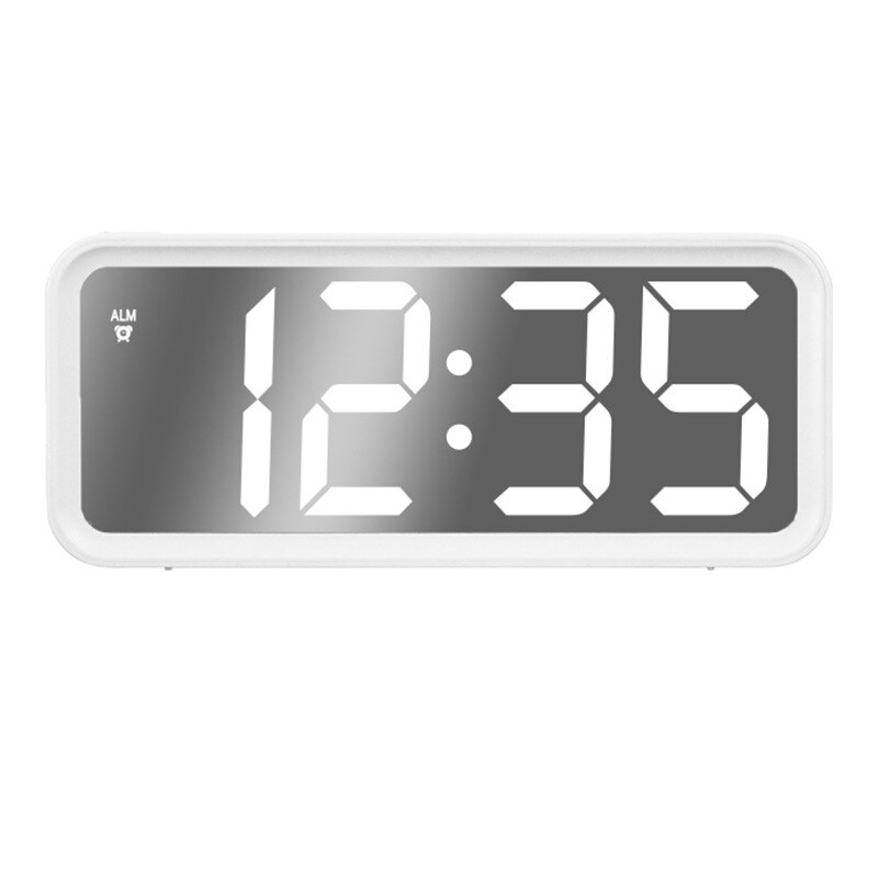 Large Screen Electronic Clock Mirror LED Alarm Clock Large Font Clock Living Poom Clock Luminous Bedside Clock: White  white