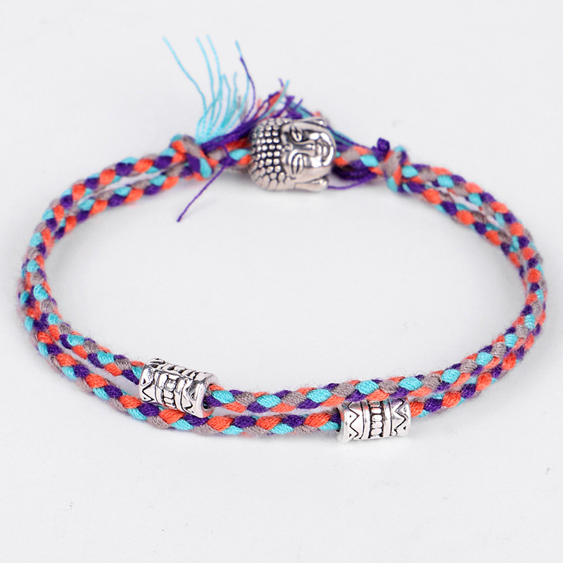 Pulseras y brazaletes de hilo de amuleto tejido con cabeza de Buda tibetana para mujeres y hombres, pulsera de amistad con dije de Buda de cuerda hecha a mano,: Color amarillo dorado claro