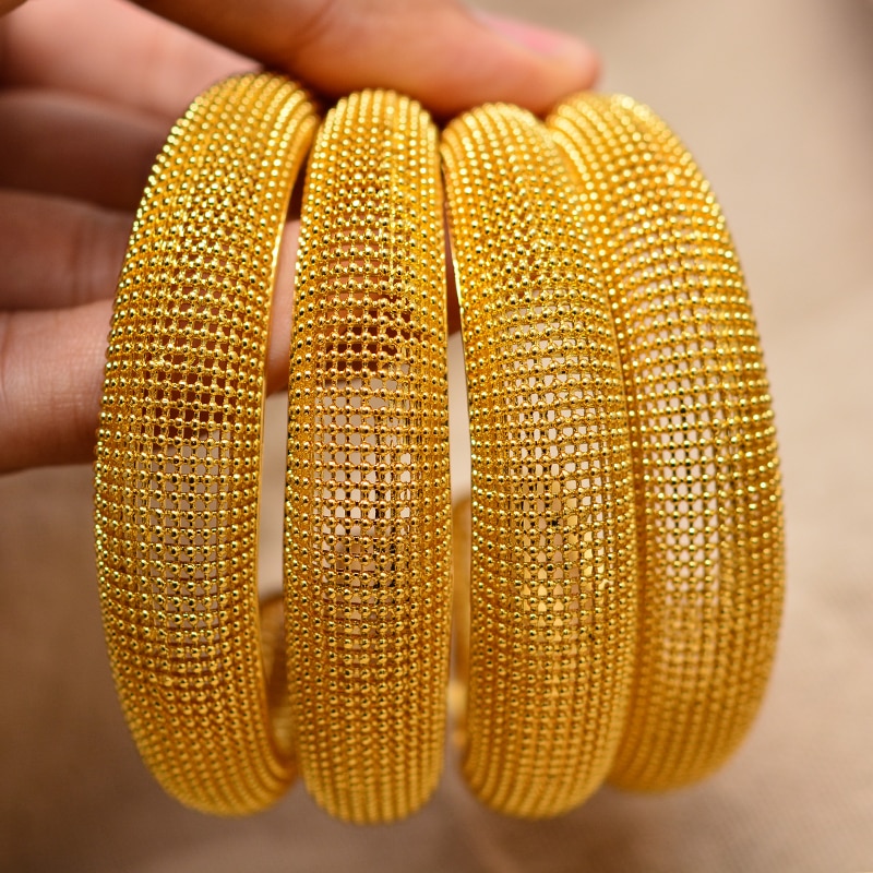 4Pcs Luxe Grid Goud Kleur Armbanden voor Vrouwen Man Bruid Armbanden Ethiopische/frankrijk/Afrikaanse/Dubai Sieraden huwelijksgeschenken Kan Open