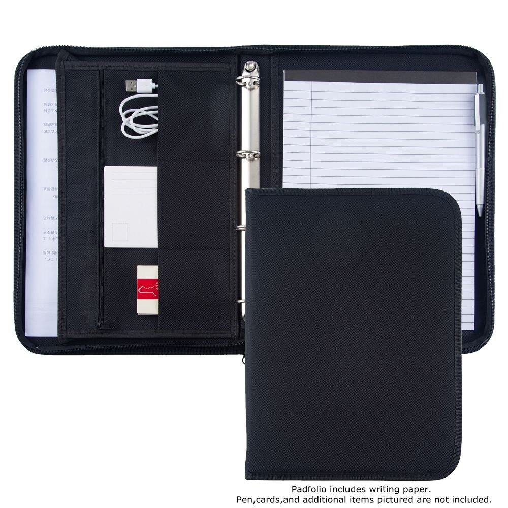 A4 Document File Folder Black Oxford Fabric Padfolio: Black