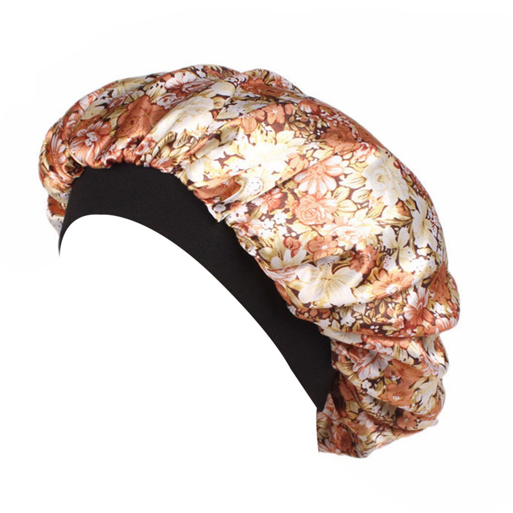 Bonnet de nuit en Satin pour adultes, unisexe, à larges bords, à fleurs, pour printemps, automne et hiver: Floret