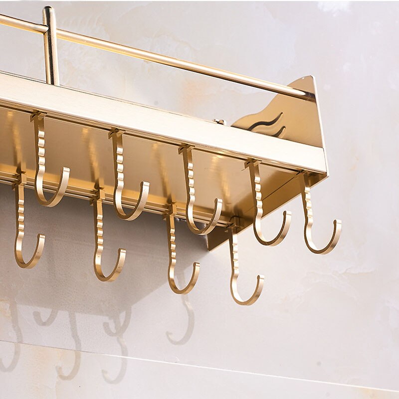 Wall Mounted Pot Pan Rack Multifunctional Kitchen Bookshelf Bottle Rack Cutlery Blocks Hanger Hooks Organizers Space Aluminum