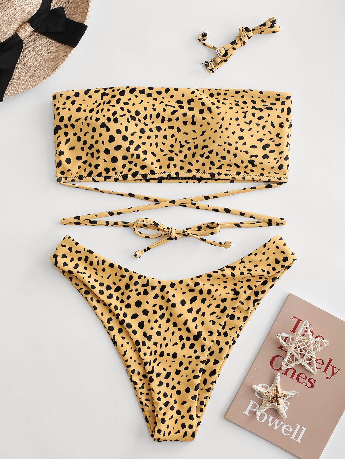 Zaful Halter Leopard Snake Print Tie Hoge Cut Bikini Badmode: Leopard / S