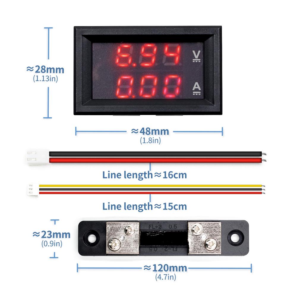 Mini Digitale Voltmeter Ampèremeter DC 100V 10A 50A 100A Panel Amp Volt Voltage Current Meter Tester 0.56 "Blauw red Dual LED Display