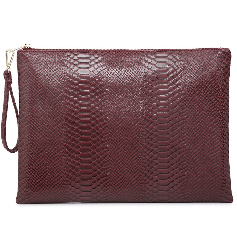 Struisvogel Maroon Lederen Clutch Handtas Python Vrouwen Laptop Tas Voor Macbook Pouch Tas Met Korte Polsbandje: S-Maroon Large