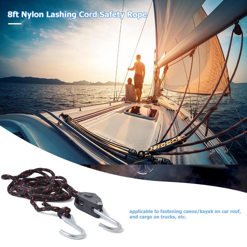 8ft Nylon Lashing Cord Safety Rope w/ Hooks for Car Roof Kayak Truck Cargo