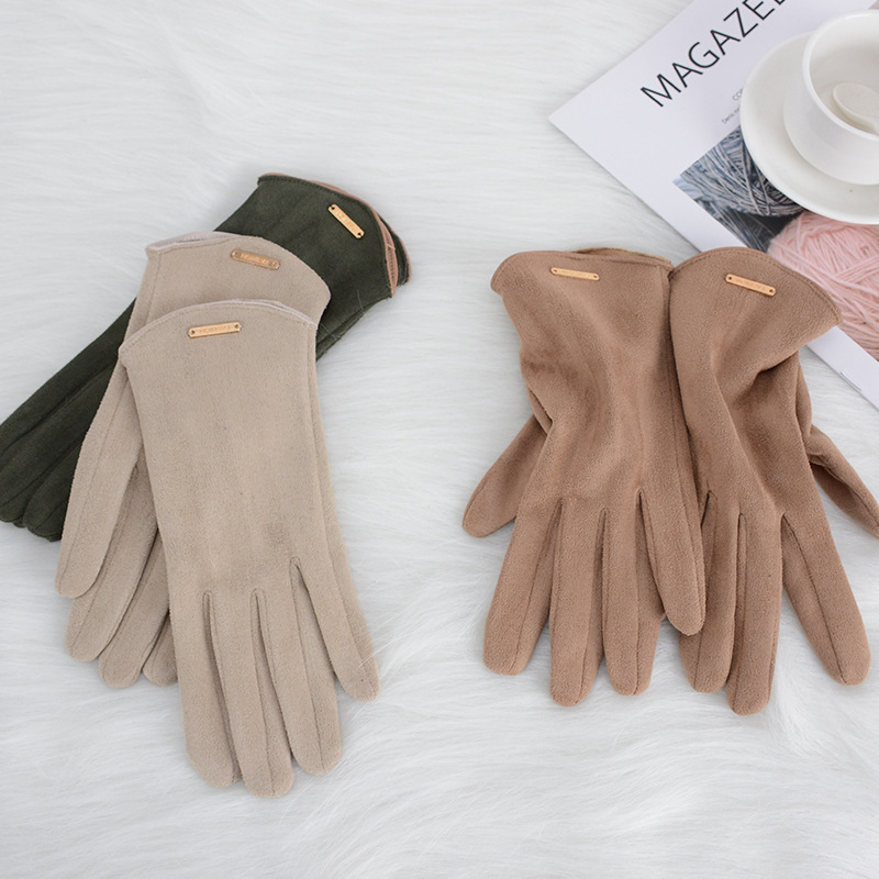 Guantes sencillos y finos para mujer, manoplas de otoño e invierno para mantener el calor con pantalla táctil, tela de ante a prueba de viento