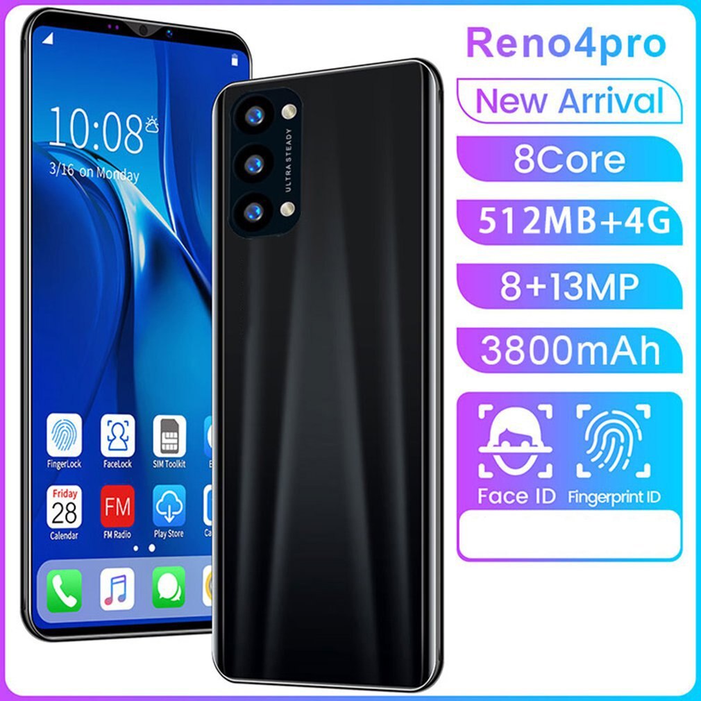 Reno 4 pro smartphone 5.8 inch smartphone 512m+4g 3d glazen achterkant high-definition camera aan de achterkant